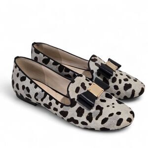 Cole Haan Womens Tali Bow Loafer 6B Ocelot Leopard Calf Hair Leather Gray Brown